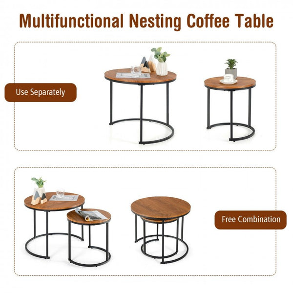 2 Set of Modern Nesting Coffee Tables - Brown