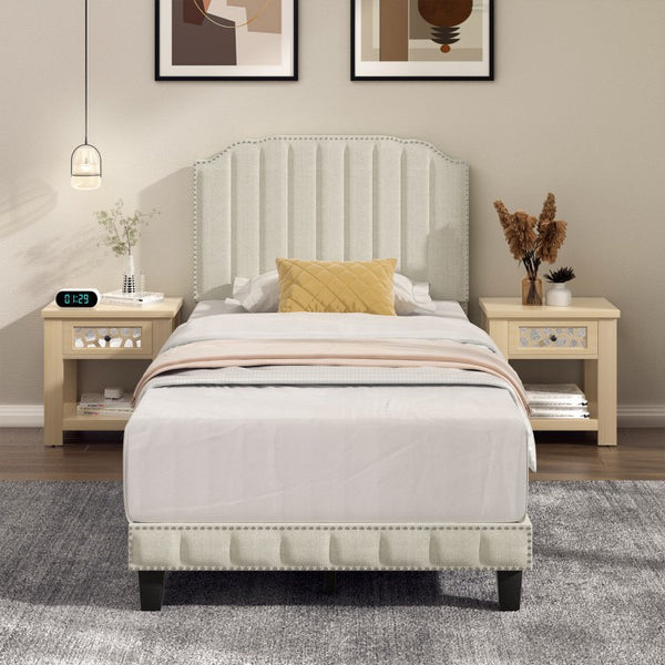 Heavy Duty Upholstered Bed Frame with Headboard - Twin Size