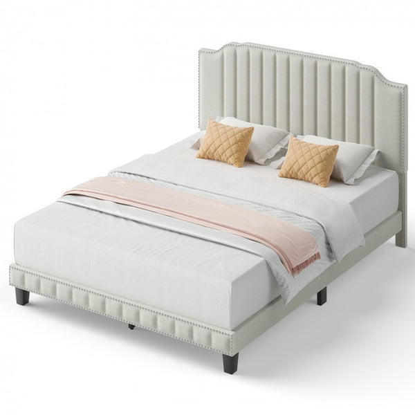 Heavy Duty Upholstered Bed Frame with Headboard - Queen Size