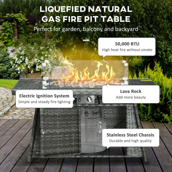 6Pc Outdoor Patio Furniture Set with Gas Fire Pit Table - Grey