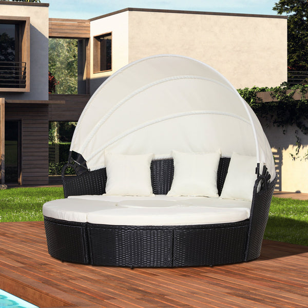5pc Outdoor Plastic Rattan Round Sofa Patio Set - Beige