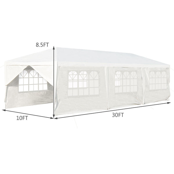 10 x 30 Feet Outdoor Canopy Tent with Side Walls - White