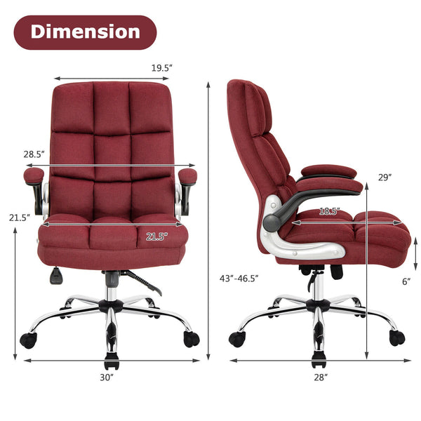 Height Adjustable High Back Office Chair with Flip Up Arm - Red