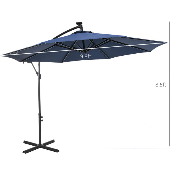 10 ft. Cantilever Outdoor Patio Umbrella with Solar Lights - Navy Blue