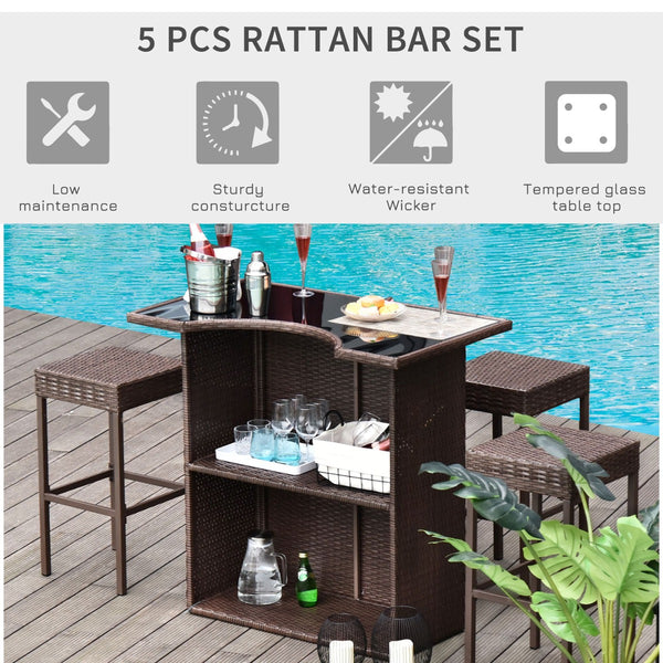 5pc Patio Rattan Bar Set with Barstool and Table