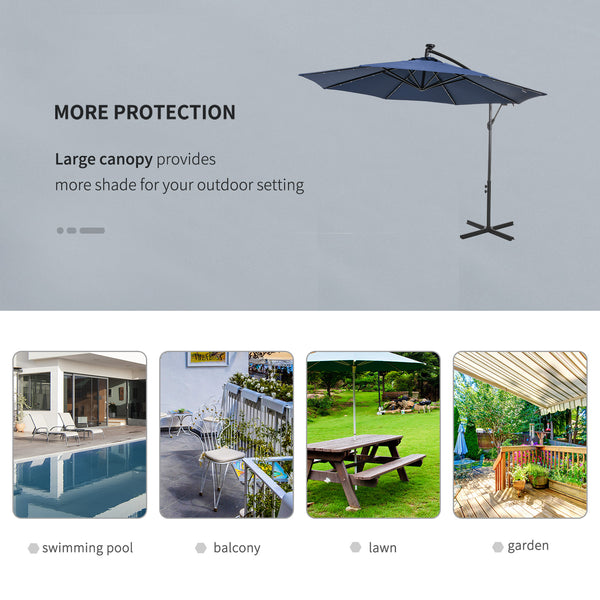10 ft. Cantilever Outdoor Patio Umbrella with Solar Lights - Navy Blue