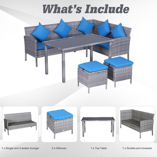 5pc Rattan Dining Sofa Patio Furniture Set - Bright Blue