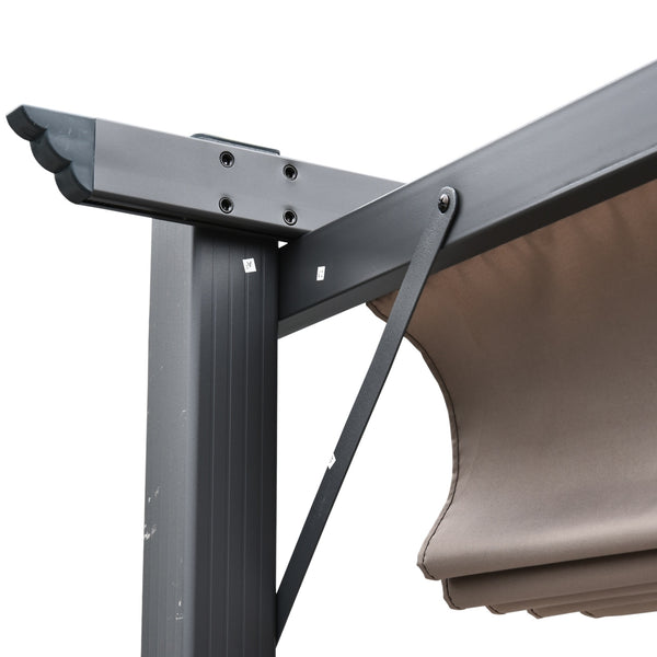 10x10 ft Aluminum Pergola Gazebo with Retractable Canopy - Brown & Black