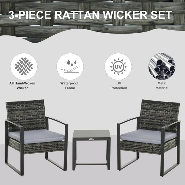 3pc Rattan Wicker Coffee Table Set - Gray