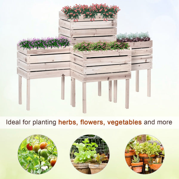4pc Wooden Raised Garden Bed - Natural