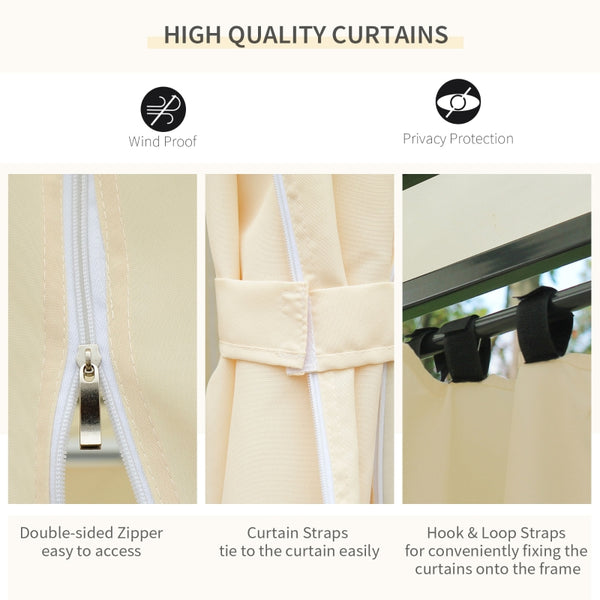 2-Tier Gazebo with Curtains - Cream White, Black Frame