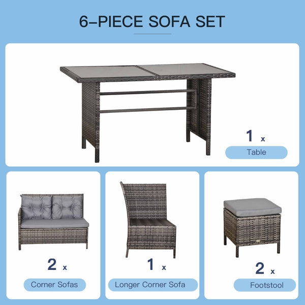 6pc Outdoor Rattan Sofa Set with Dining Table - Grey