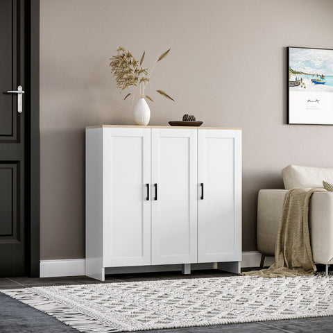 Modern Storage Cabinet with 3 Doors Adjustable Shelf - White