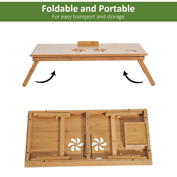 Adjustable Bamboo Laptop Tray with Side Drawer & Legs