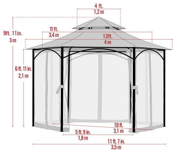 11x11 ft. Fabric Softtop Patio Gazebo with Curtains Mesh Mosquito Net - Bronze