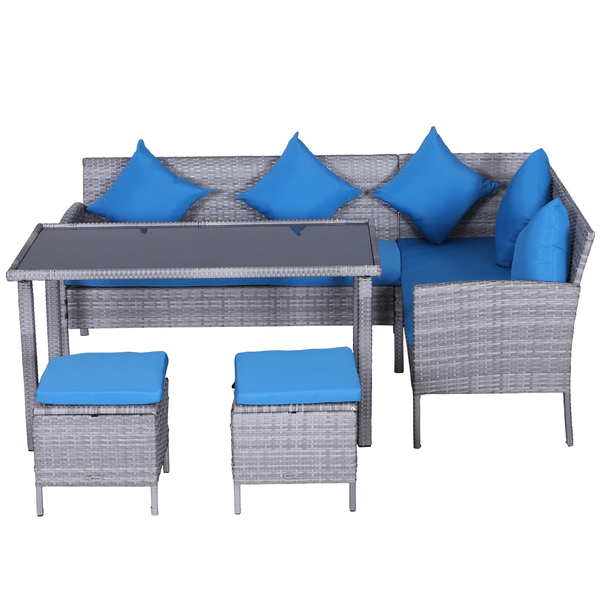 5pc Rattan Dining Sofa Patio Furniture Set - Bright Blue