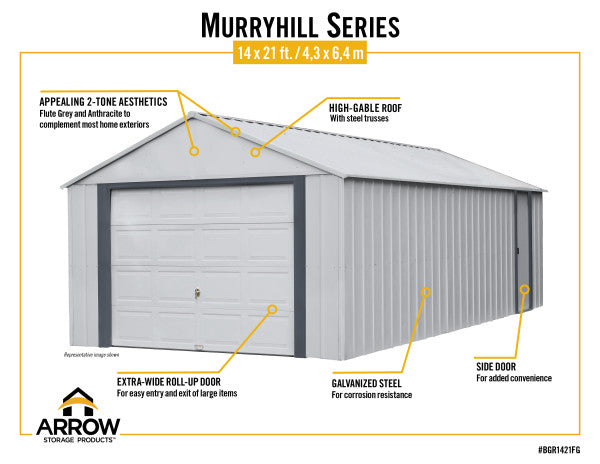 14x21 ft. Arrow Murryhill Storage Shed - Flute Grey