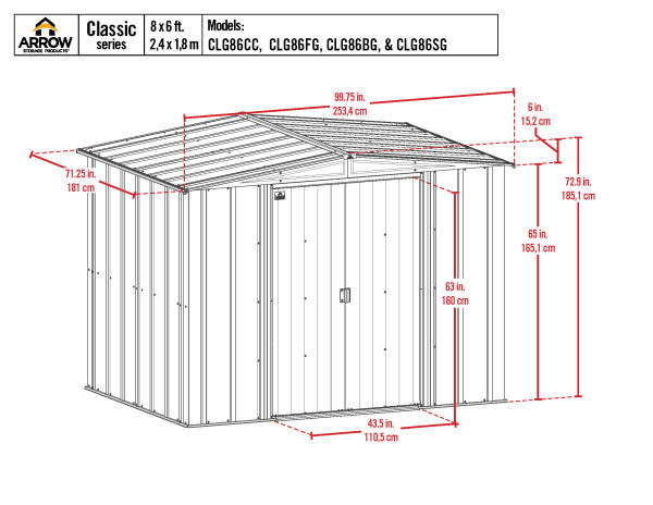 8x6 ft. Arrow Classic Storage Shed - Blue Grey
