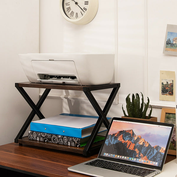 2 Tier Desktop Printer Stand with Anti-Skid Pads - Coffee