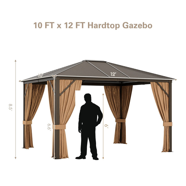 12 x 10ft Outdoor Hardtop Gazebo - Brown