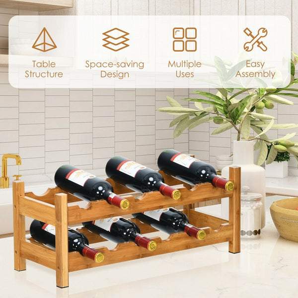 2-Tier Bamboo Wine Holder - Natural