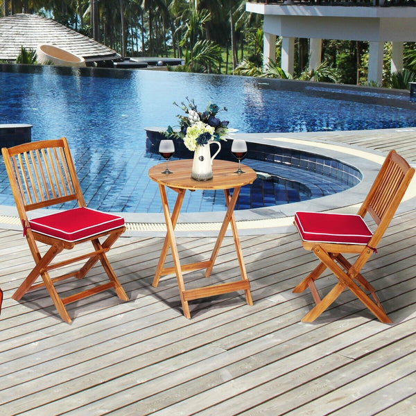 3pc Patio Foldable Wooden Bistro Set - Red