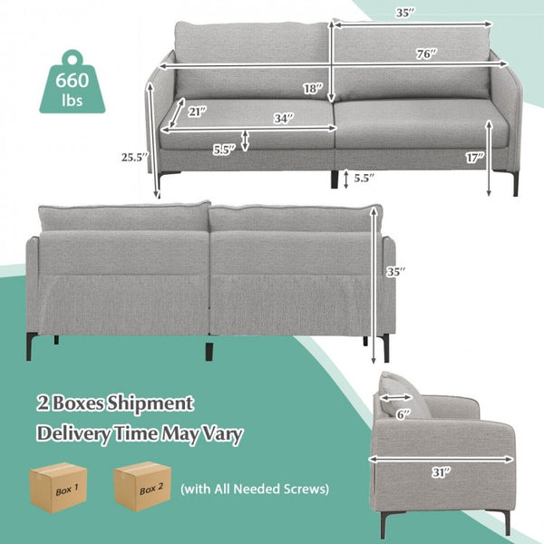 Modern 76 Inch Loveseat Sofa Couch - Gray