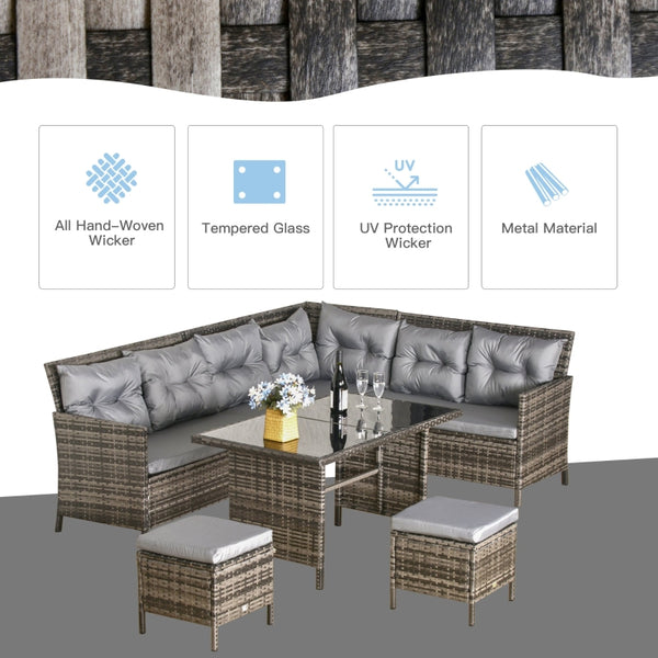 6pc Outdoor Rattan Sofa Set with Dining Table - Grey