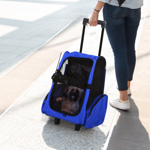 Portable Pet Carrier Rolling Backpack - Blue