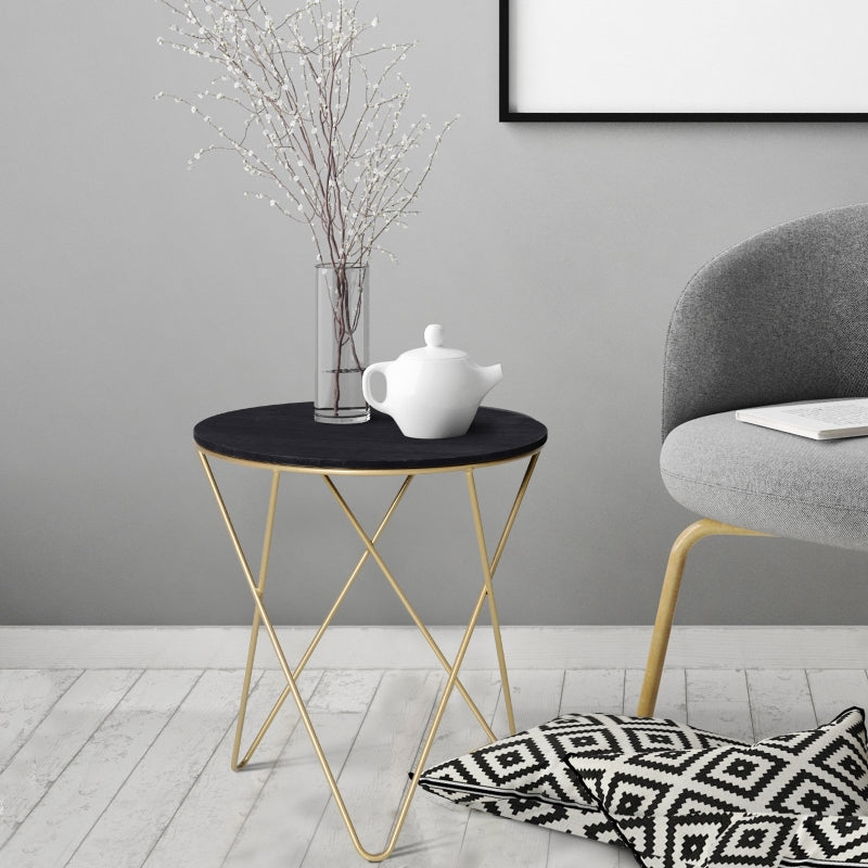 17" Round Sofa Side Table - Black and Gold