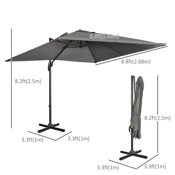 8ft Outdoor Cantilever Patio Umbrella - Dark Gray