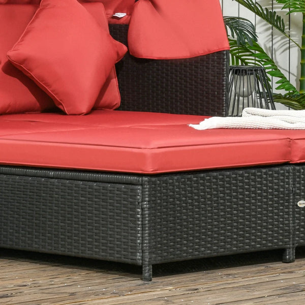 Outdoor Patio Rattan Double Lounge Daybed - Red