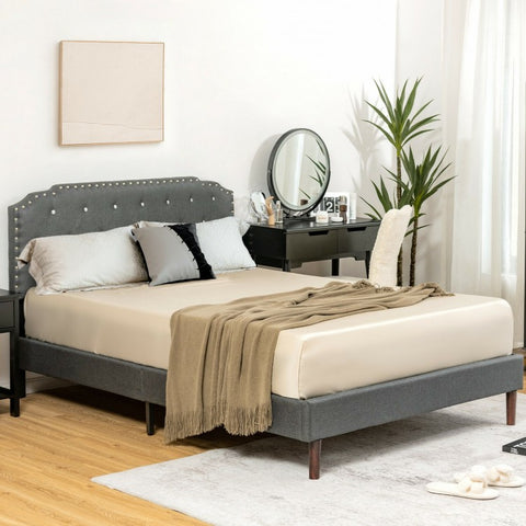 Full Size Upholstered Bed Frame with Adjustable Headboard