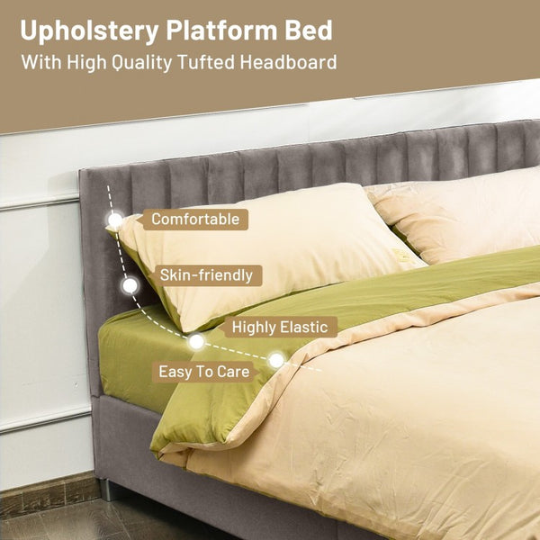 Full Tufted Upholstered Platform Bed Frame with Headboard - Light Gray