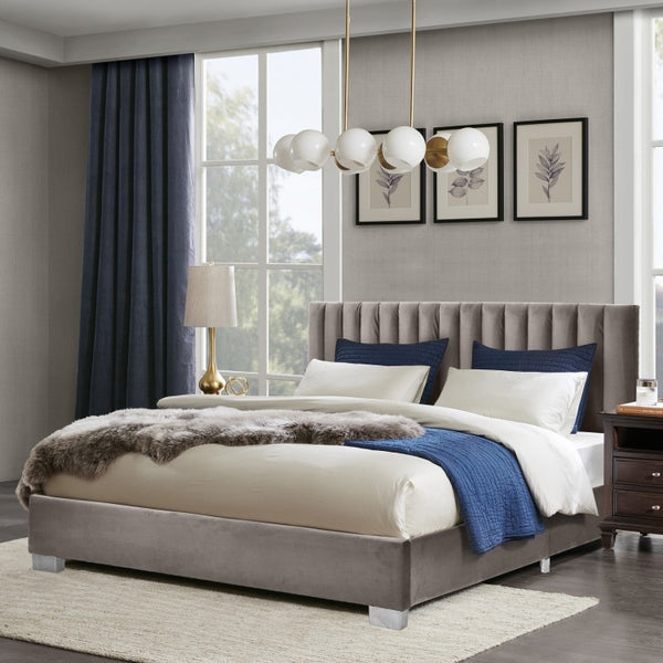 Full Tufted Upholstered Platform Bed Frame with Headboard - Light Gray