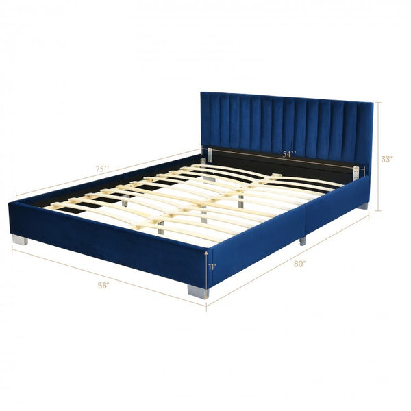 Full Tufted Upholstered Platform Bed Frame with Headboard - Navy