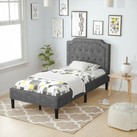 Linen Twin Upholstered Platform Bed with Frame Headboard