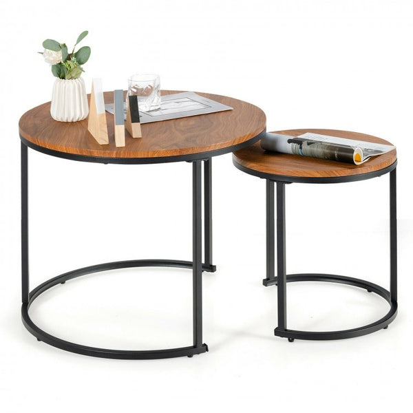 2 Set of Modern Nesting Coffee Tables - Brown