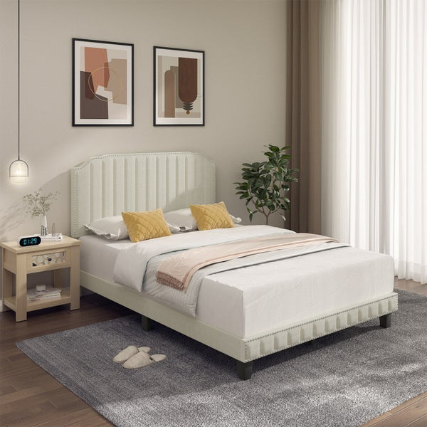 Heavy Duty Upholstered Bed Frame with Headboard - Full Size