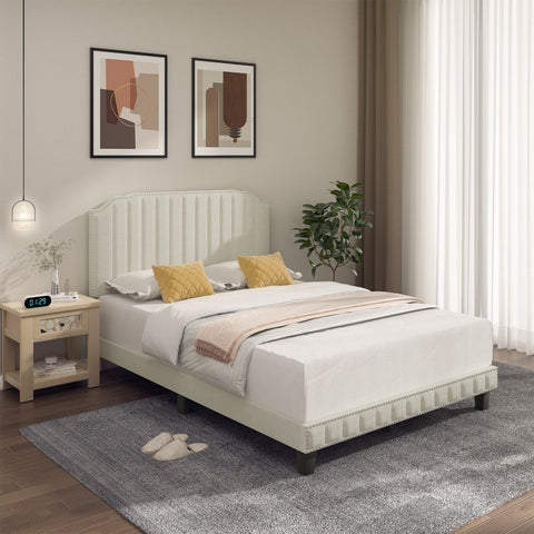 Heavy Duty Upholstered Bed Frame with Headboard - Full Size