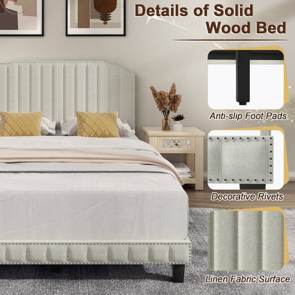 Heavy Duty Upholstered Bed Frame with Headboard - Full Size