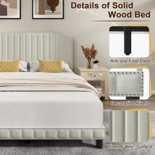 Heavy Duty Upholstered Bed Frame with Headboard - Queen Size