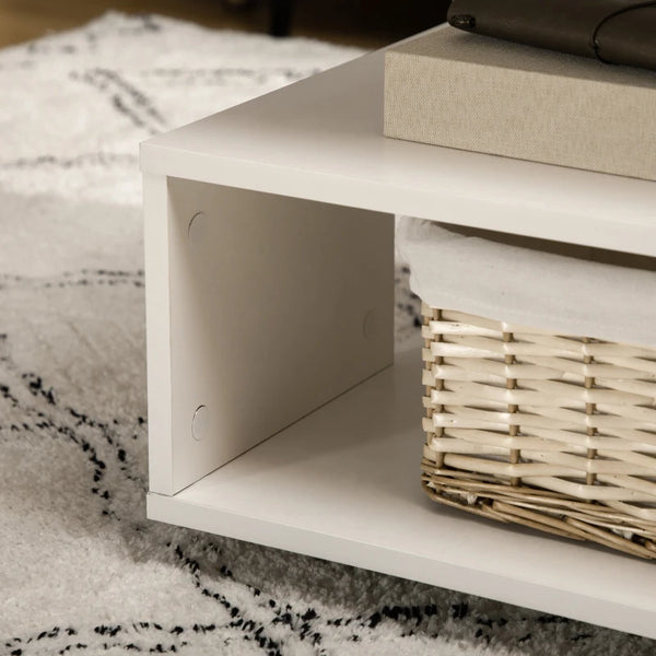 Modern Side Table with Storage Shelves - White