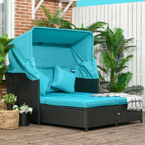 Outdoor Patio Rattan Double Lounge Daybed - Green
