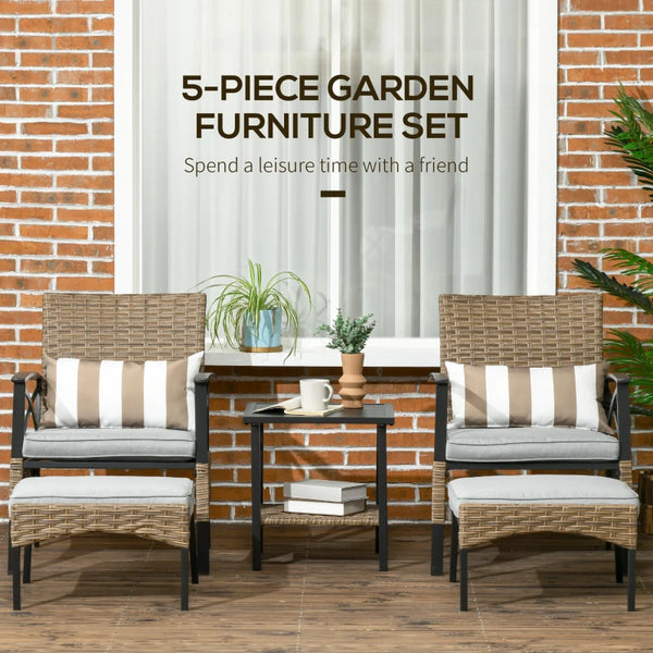 5pc Rattan Patio Garden Furniture Set - Khaki
