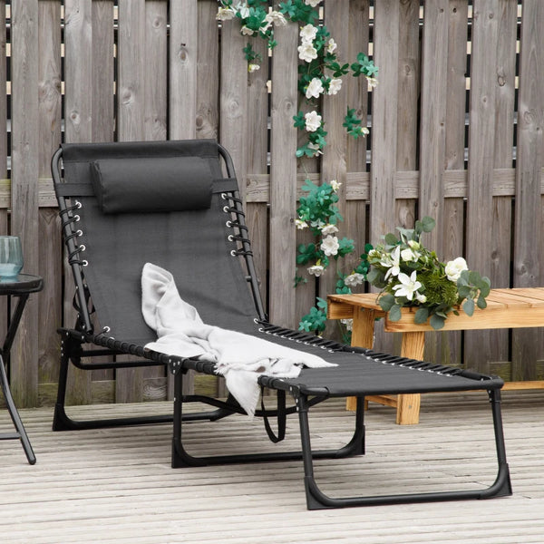 Portable Reclining Chaise Lounger - Black