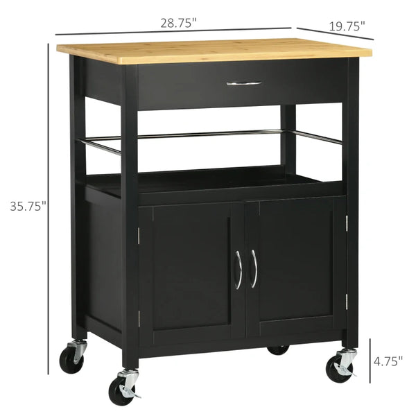 Kitchen Cart with Storage Drawer - Black