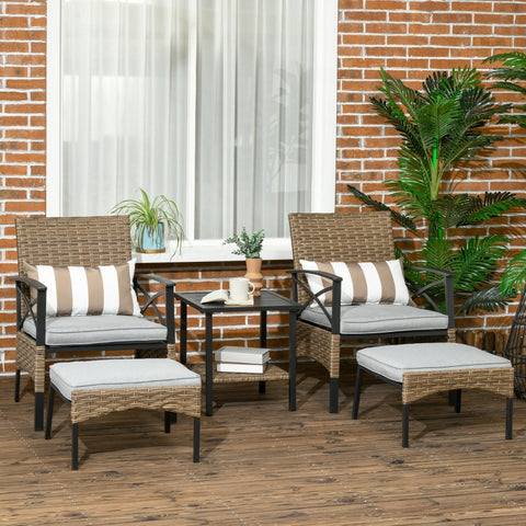 5pc Rattan Patio Garden Furniture Set - Khaki