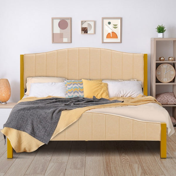 Queen Size Upholstered Bed Frame with Quilted Headboard