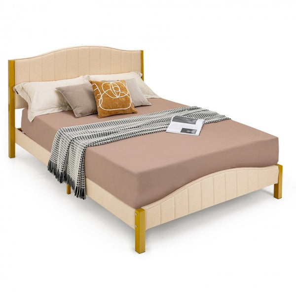 Queen Size Upholstered Bed Frame with Quilted Headboard